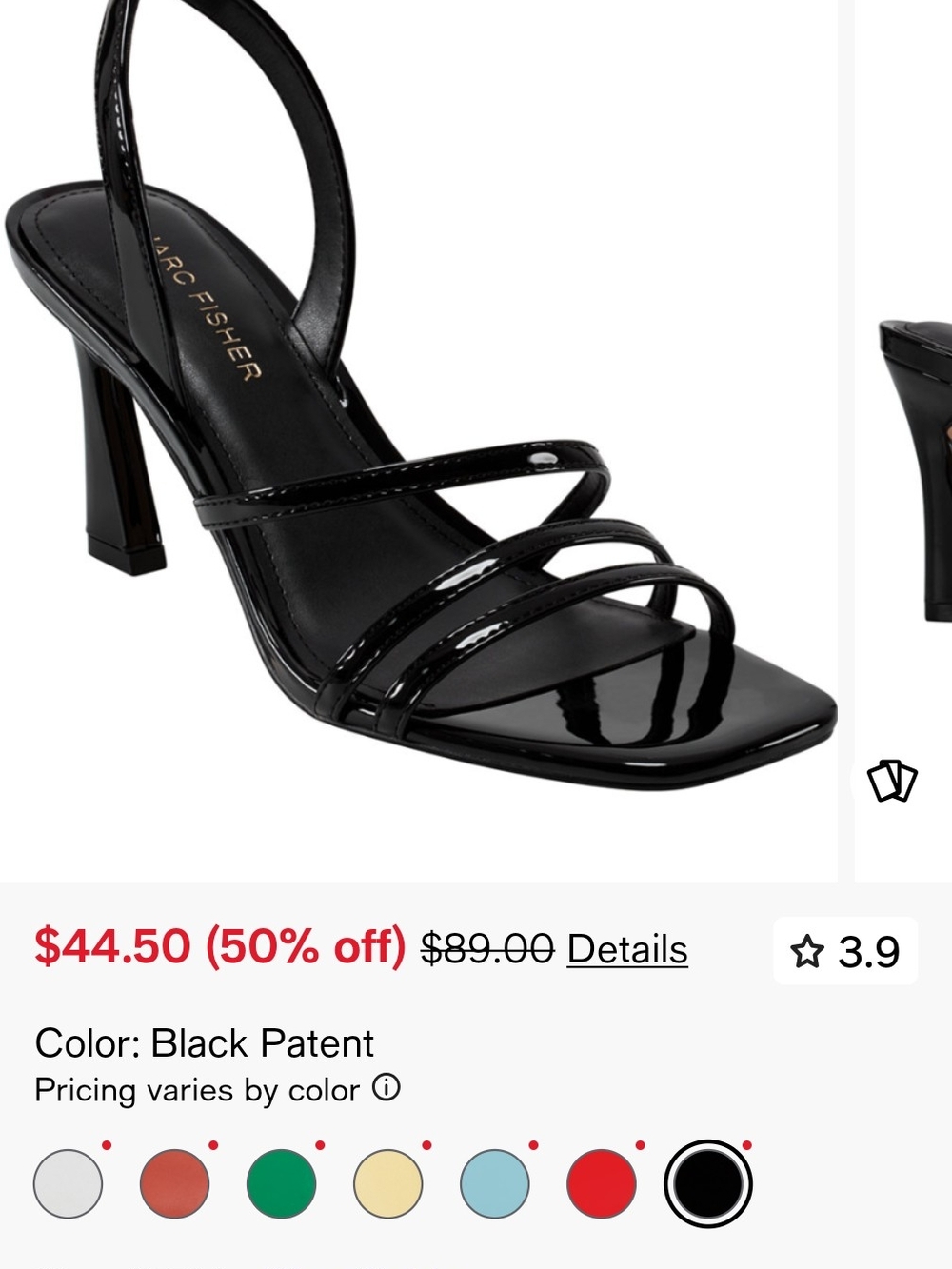 Marc Fisher Black Patent Strappy Mid Heel Sandal